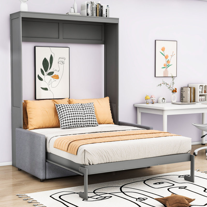 Anell Multifunctional Murphy Bed with Storage Converts to Sofa, Grey
