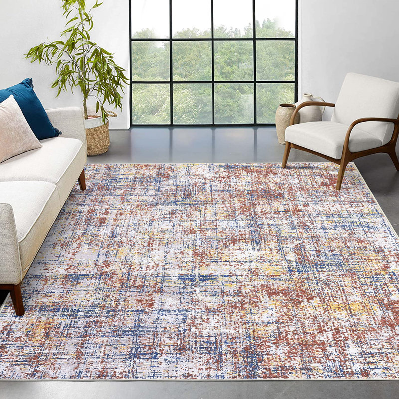 Abstract Machine Washable Area Rug Low Pile Non Slip Modern Rug Foldable Stain Resistant Carpet for Living Room Bedroom Indoor Ultra Thin Mat