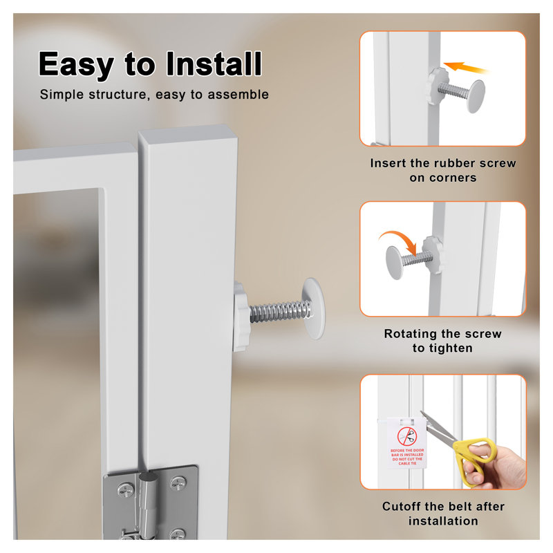 Barrière pour chat 61 po en fer pour porte très grande largeur réglable de 61 à 36,7 po avec extension de 4,13 po, barrière de sécurité pour animaux sans perçage