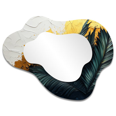 Velvet Green And Beige Palms - Floral Irregular Asymmetrical Mirror, Traditional Wall Mirror, Printed on Metal