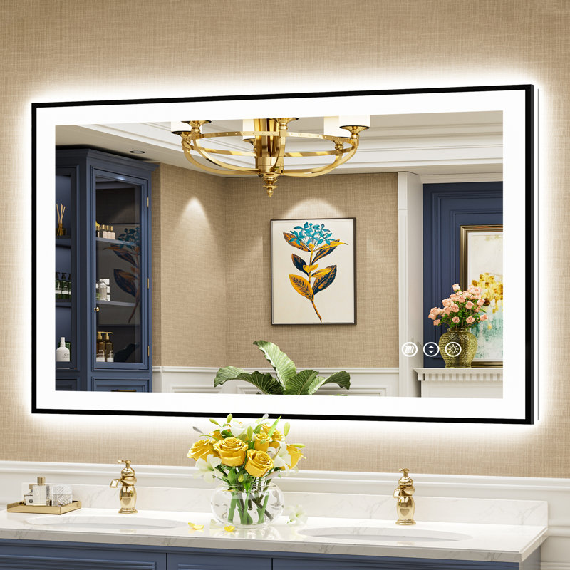 Matte Black Matel Framed Vanity Mirror with Lights, Front-lit and Back-lit, Memory Function, 3 Color Temperatures, Dimmable Light & Anti-fog Tempered Glass ETL Listed LED Mirror