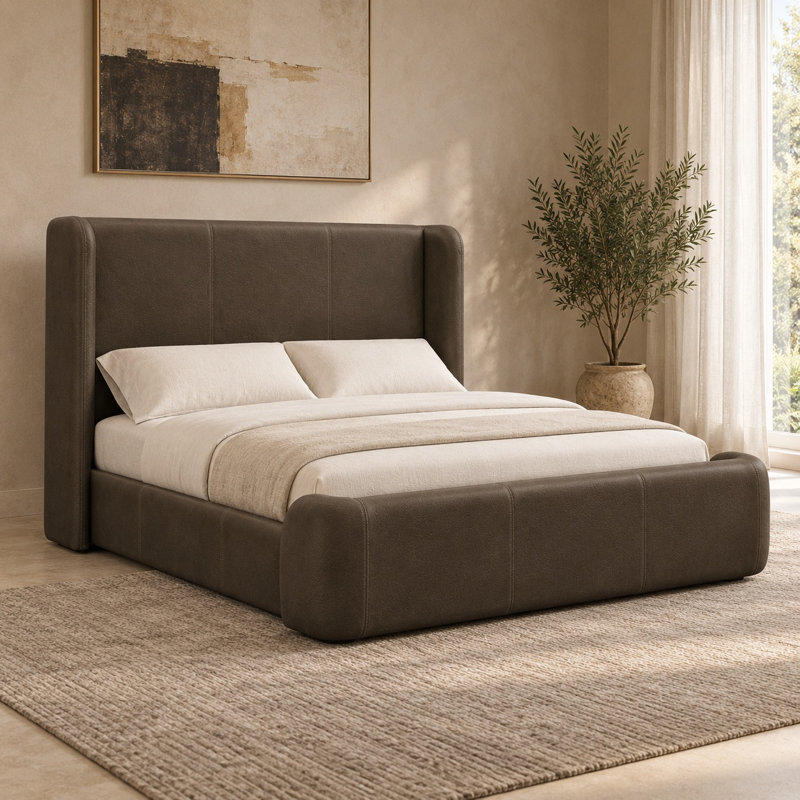 Bellagio Heirloom Quality Bed in Buttery Soft 100% Top Grain Leather, Made to Order, Queen, Napa Fudge