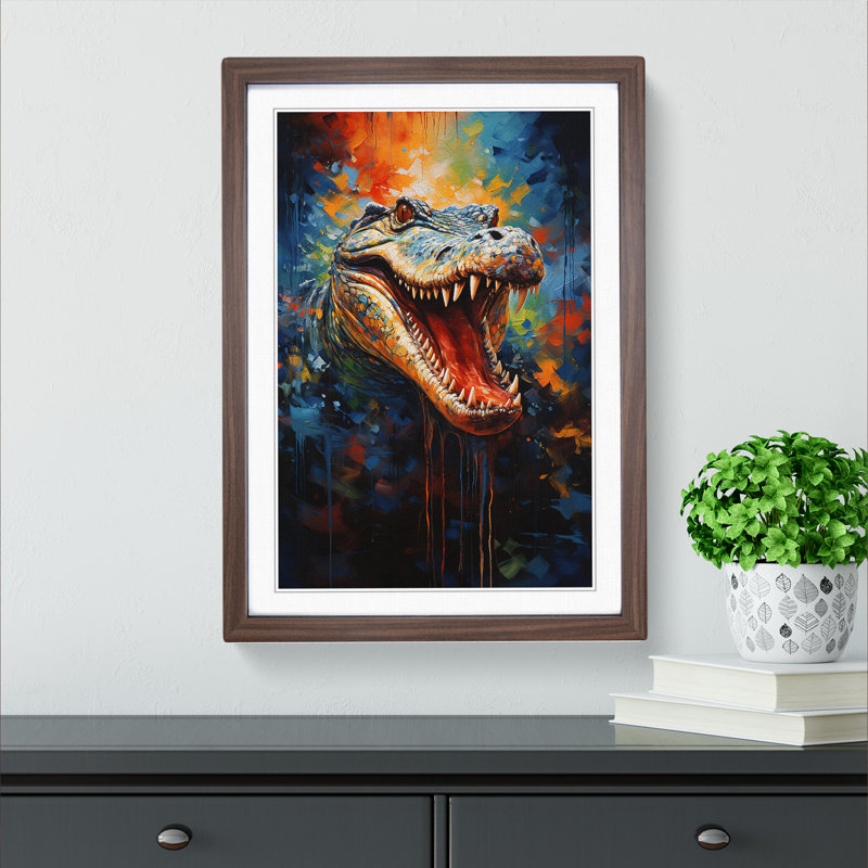 XYZ-FRM-V1223-1782 Alligator Modern - Single Picture Frame Print on Wood, Walnut , 34cm H x 25cm W x 2cm D