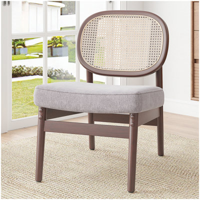 Chaise d'appoint en rotin avec design ergonomique, chaise de salon et de chambre à coucher rembourrée de style Mid-Century moderne, kaki