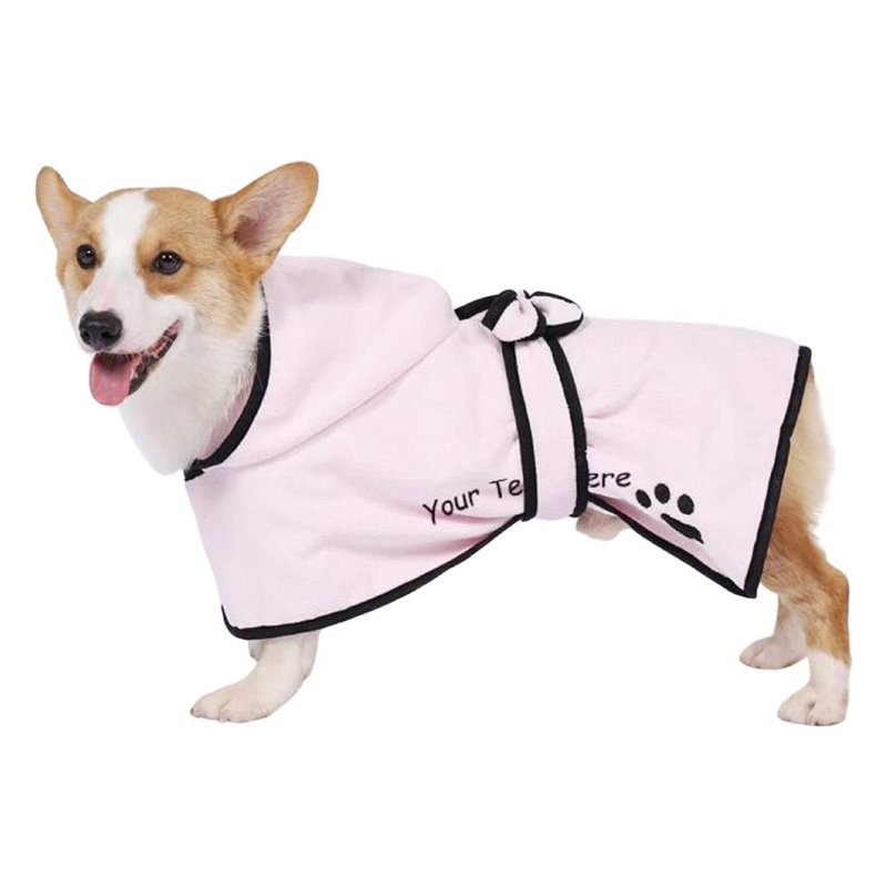 Serviette de bain pour chien avec nom et peignoir pour chien, L, Oui, Rose