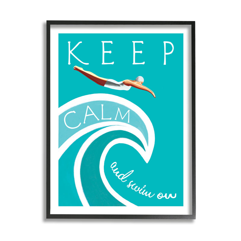 Keep Calm And Swim On - impression, H 14 po x l 11 po x P 1,5 po, Giclée encadrée noir minuit