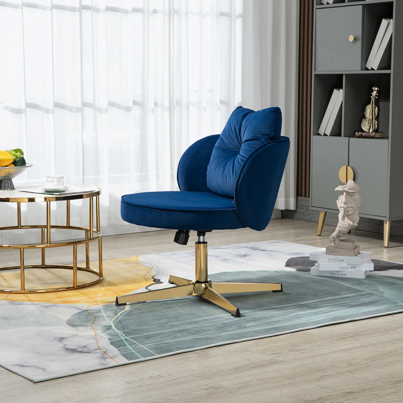 Chaise de bureau Geshia, Bleu marine, Or