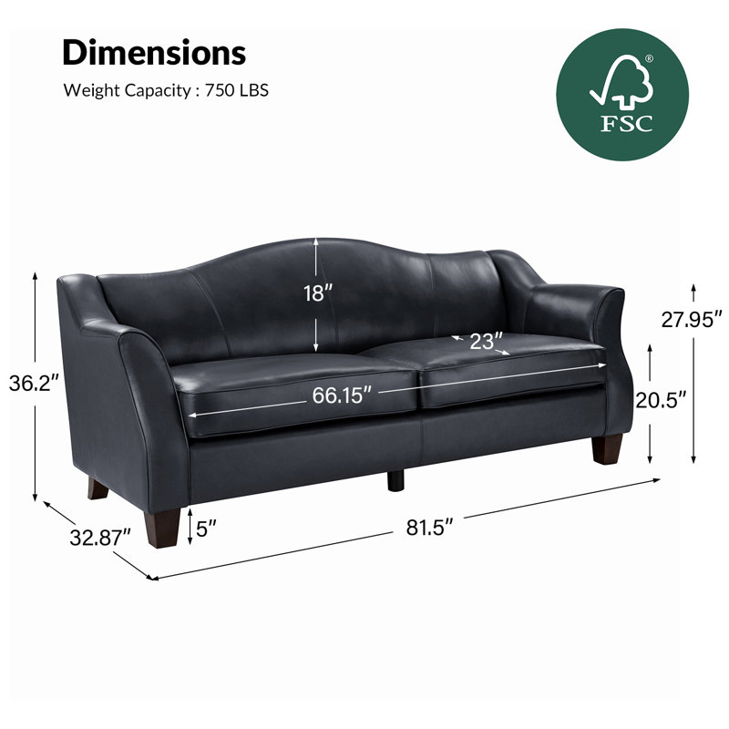 Canapé en cuir véritable 81,5 po Ashantae, Marine