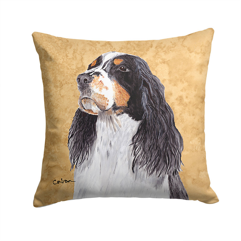 Coussin décoratif intérieur/extérieur beige carré/noir springer épagneul