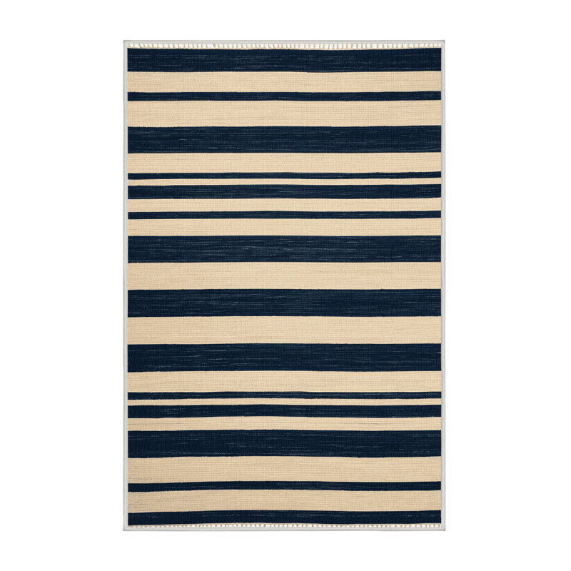 Machine Washable Horizontal Stripes Beige Area Rug, Rectangle 5' x 8'