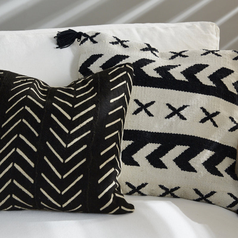 Black and Ivory Bohemian Geometric Tassel Pillow Set