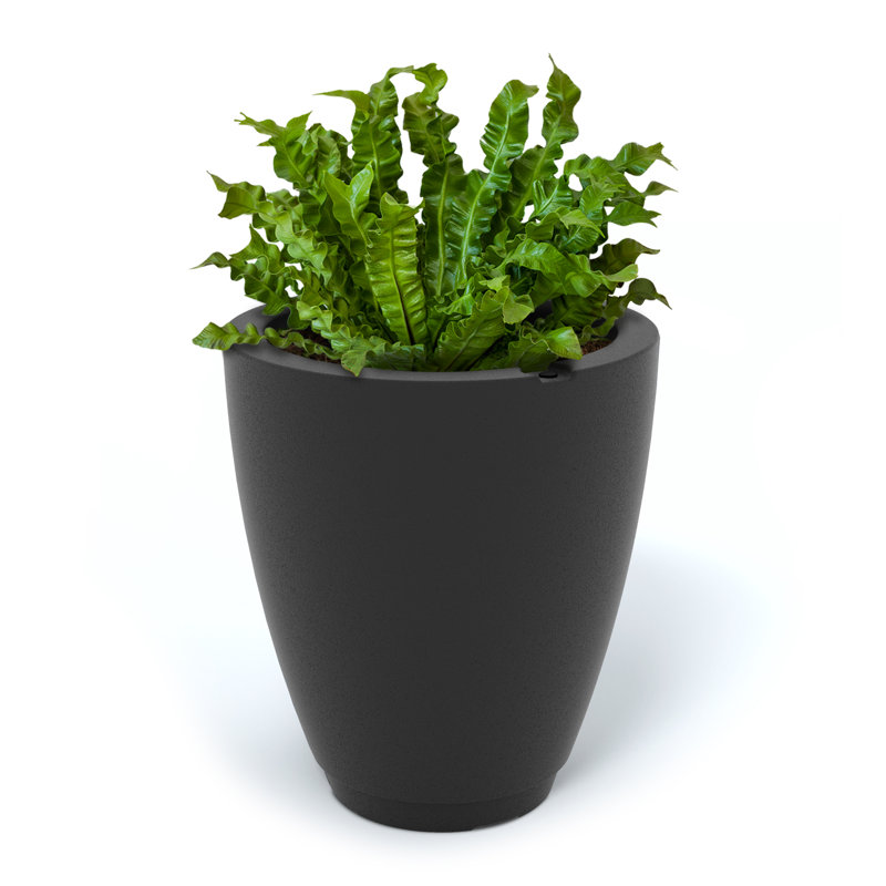 Caprio Tall Resin Pot Planter with Water Reservoir, Black, 18" H x 16" W x 16" D
