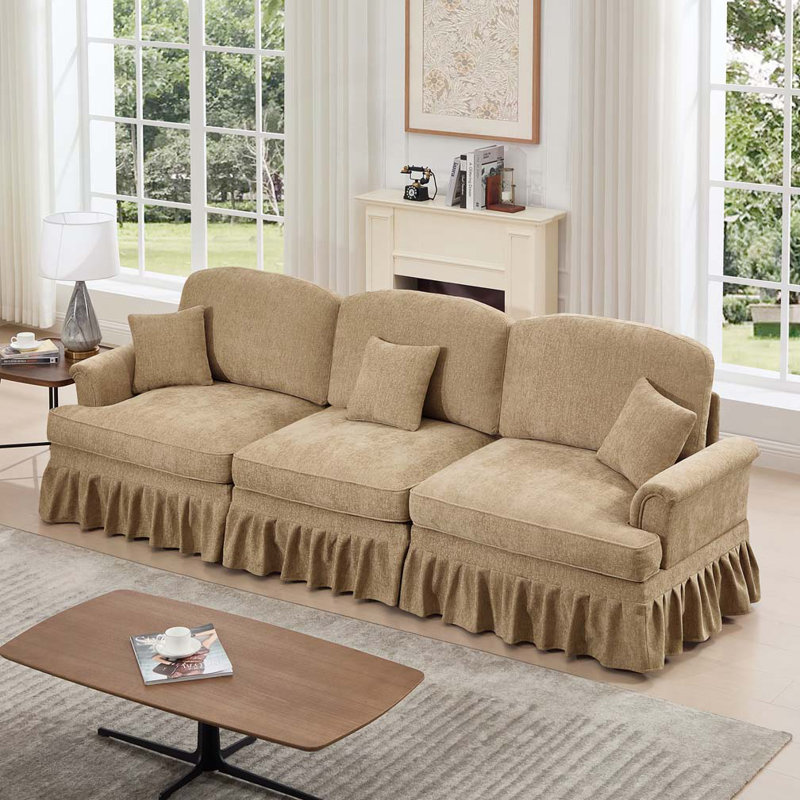 Chenille avec accoudoirs évasés et volants amovibles, Café clair