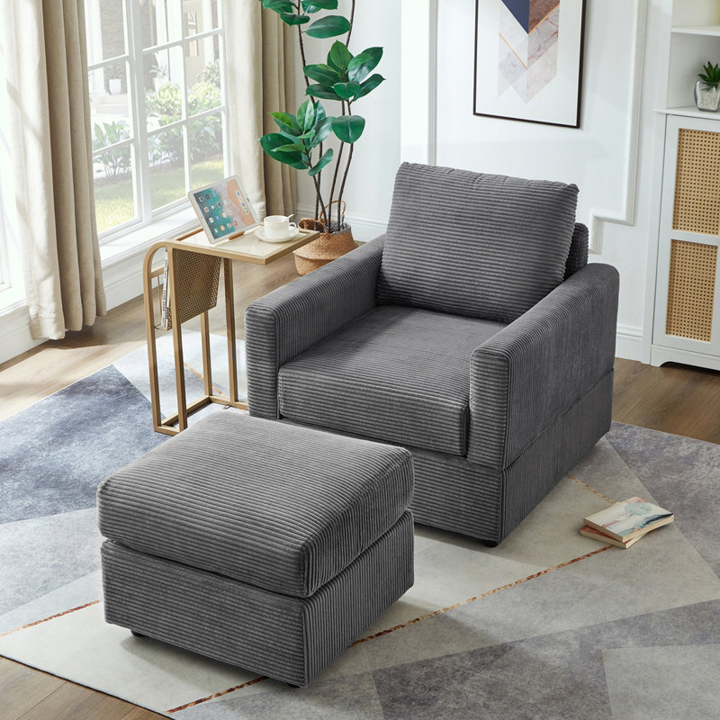 Upholstered Accent sofa with Ottoman, Grey