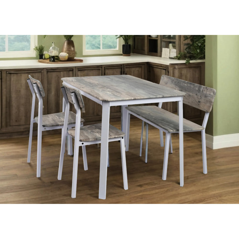 Modern 4 Dining With Grey And White Accents Metal Base Rectangular Table For 4 In Space Utilization