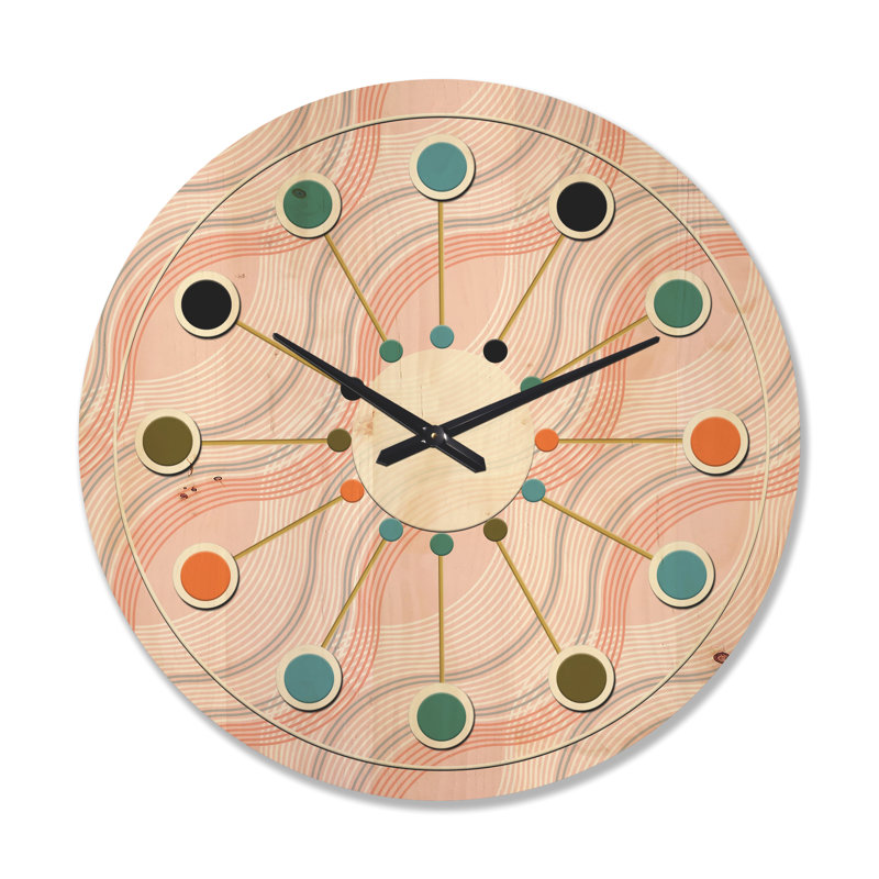 Horloge murale rose Mid-Century, Très grand