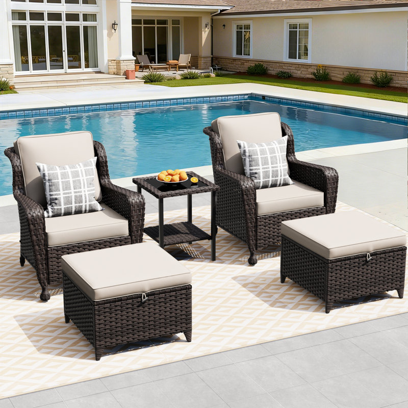 Ensemble de conversation en rotin de patio 5 pièces avec table d'appoint, Beige
