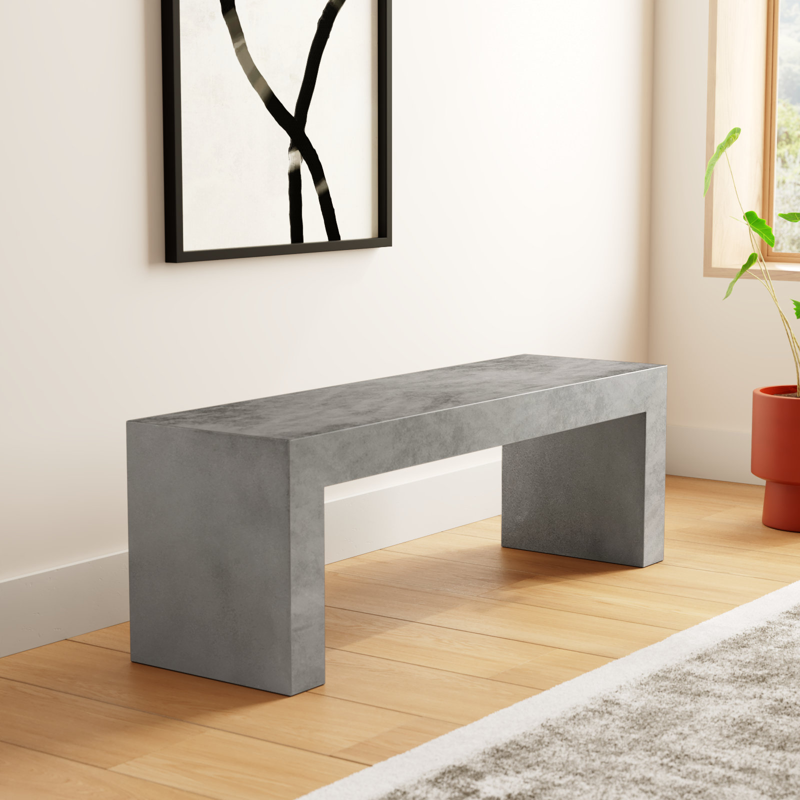 Columbia 55'' Concrete Outdoor Bench, Gray Performance