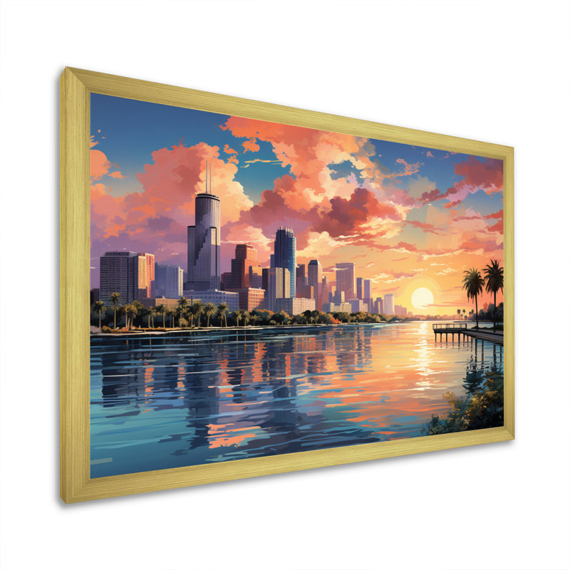 Sunshines State Miami IV, H 12 po x l 20 po x P 1 po, Encadrement doré