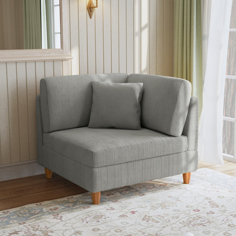 Fauteuil rembourré en velours côtelé avec dossier rembourré Seemab, Gris clair