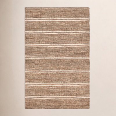 Beamond Brown Ivory Hand-Woven Striped Jute Rug