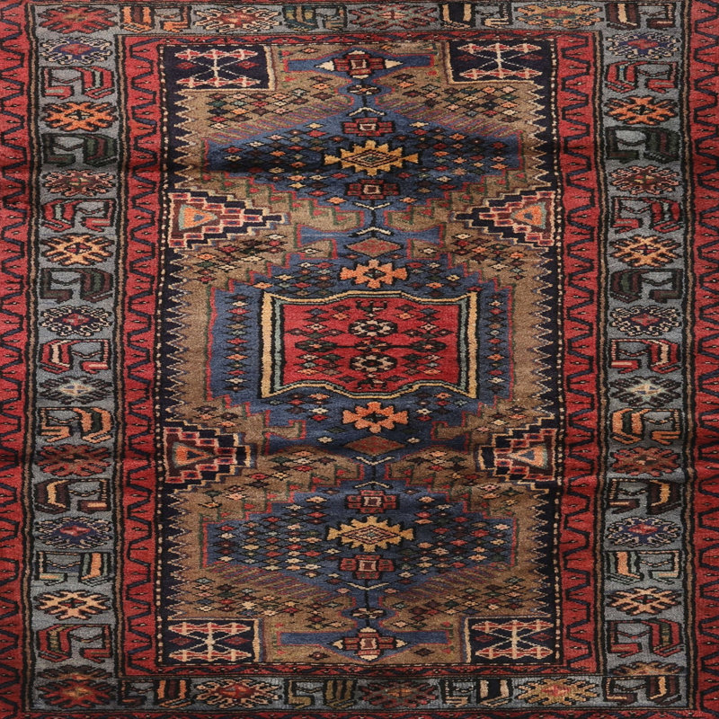 Tapis noir/rouge/beige traditionnel Persich, Carré 3 pi