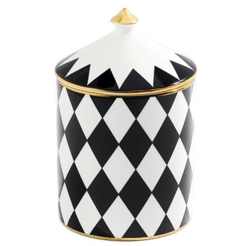 Parterre Scented Jar Candle with Porcelain Holder, Black/White/Gold