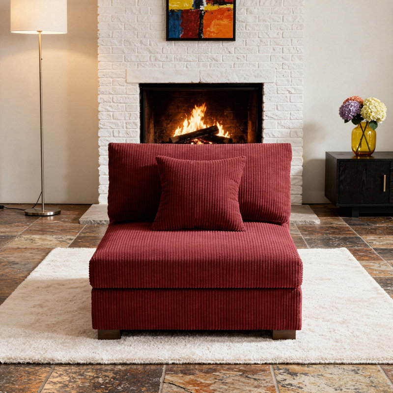 Fauteuil d'appoint sans accoudoirs en velours côtelé rouge Milbrey, Velours côtelé, Rouge