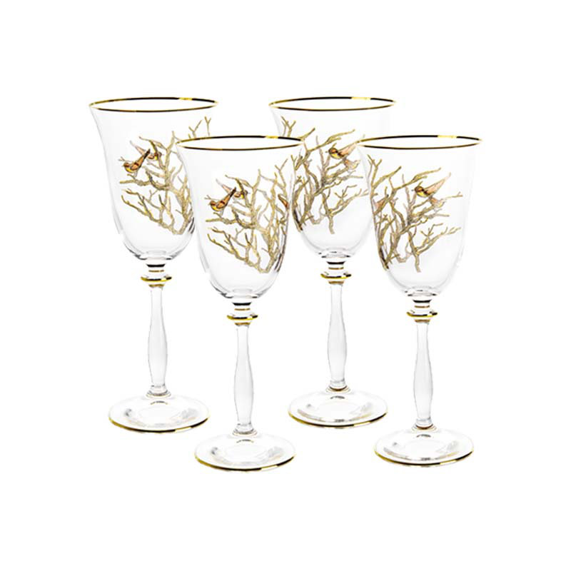 Vivience - 4 verres à eau à motif floral doré, 8,75 oz