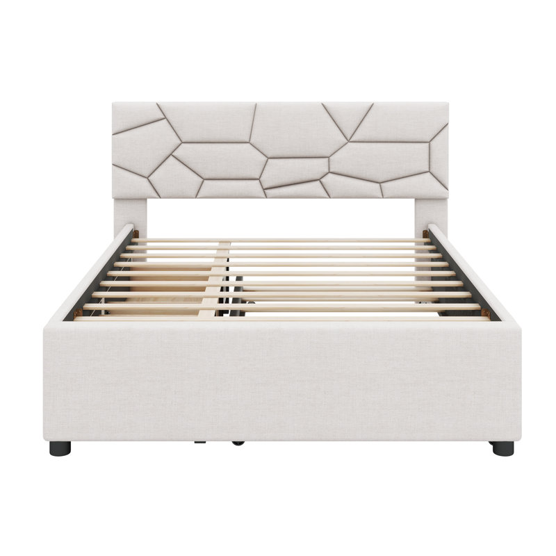 Lit plateforme tapissier avec rangement Stephenia, Grand, Beige