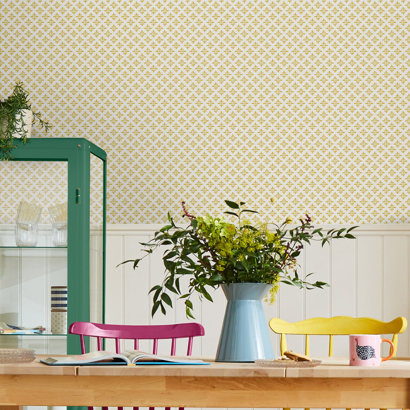 Geometric Wallpaper Double Roll, Antique Gold