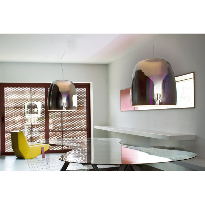 1 - Light Matt White LED Dome Pendant, No, 200cm H x 30cm W x 30cm D, Mirror/White