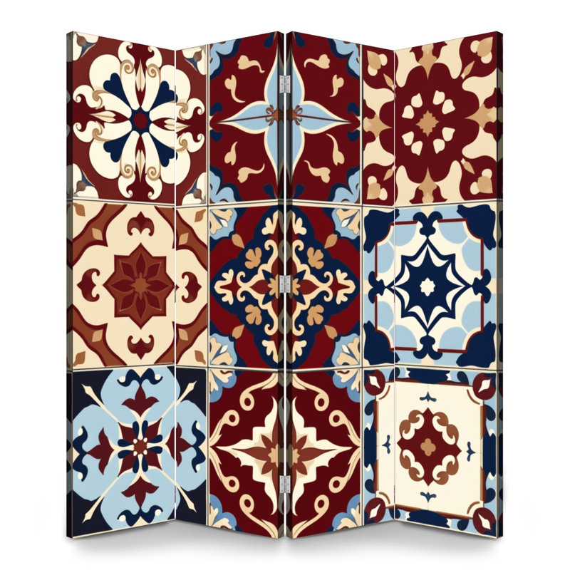 Paravent mexicain à 4 panneaux paravent Royal Vintage, 71" H x 64" W x 1" D, 4