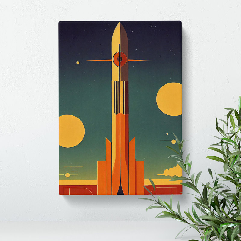 Retro Spaceship Rocket No.4 - Wrapped Canvas, 50cm H x 35cm W x 3cm D