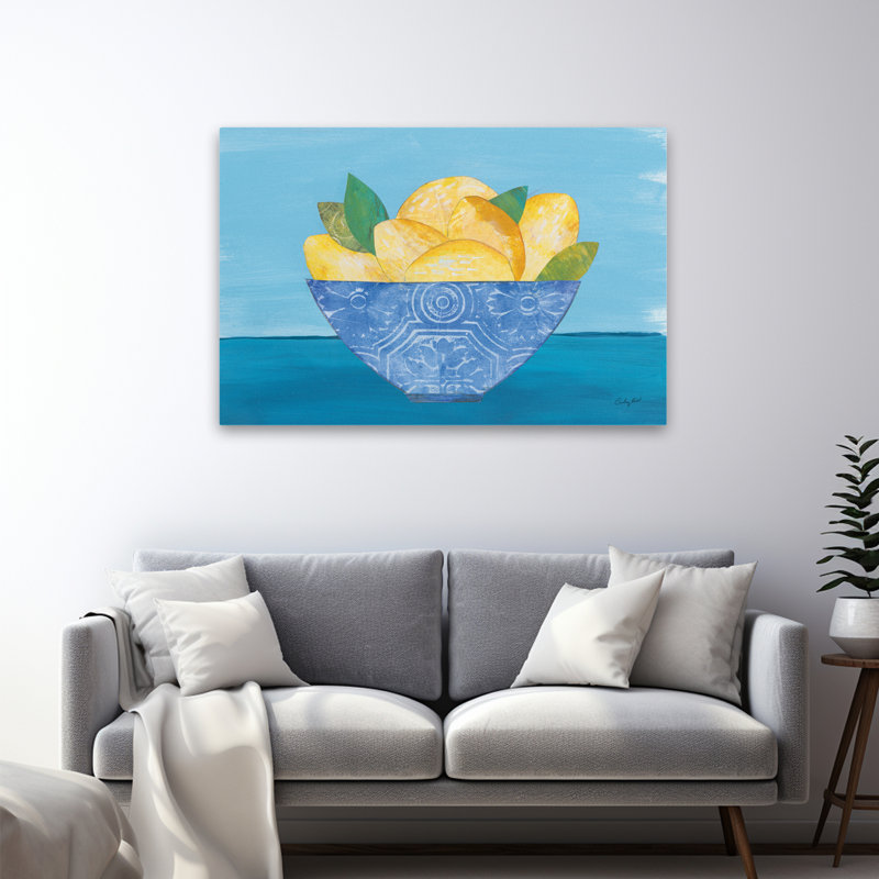 Art d'élégance bleu et bol citron, H 32 po x l 48 po