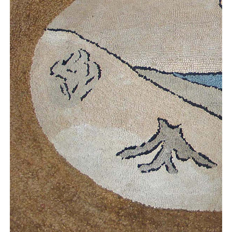 1930s Ivory Beige Cream White American Hooked Antique Wool Floral Medallion Rug