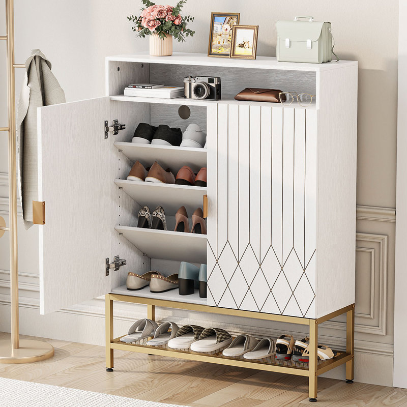 20 Pair 5-tier Shoe Cabinet with Doors Entryway Shoe Storage Cabinet
