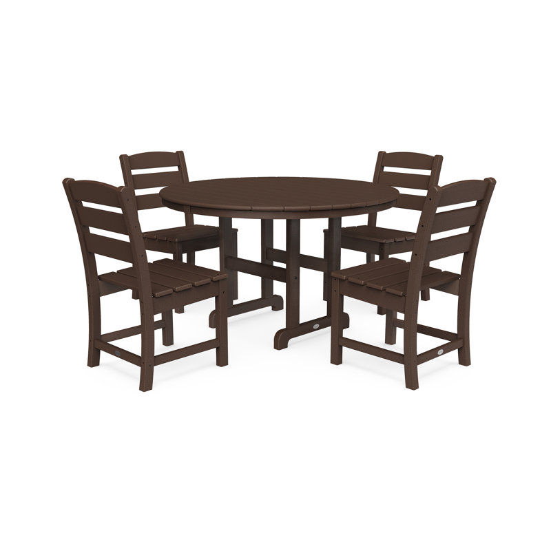 Lakeside 5-Piece Round Farmhouse Side Chair Dining Set, Mahogany