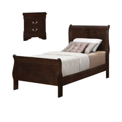 Ensemble de chambre à coucher simple 2 pièces avec table de chevet Luther Cappuccino