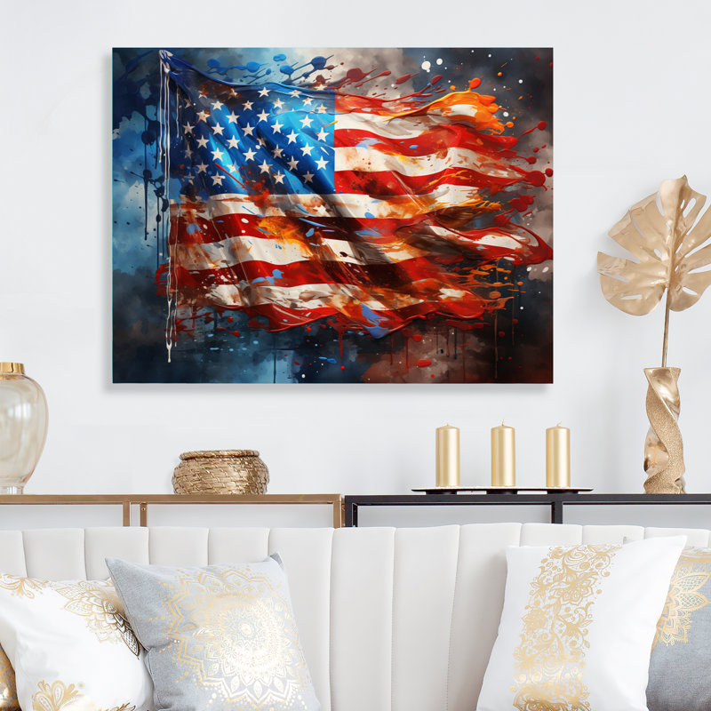 Drapeau des États-Unis moderne I - impression sans cadre sur métal, H 16 po x l 32 po x P 1 po