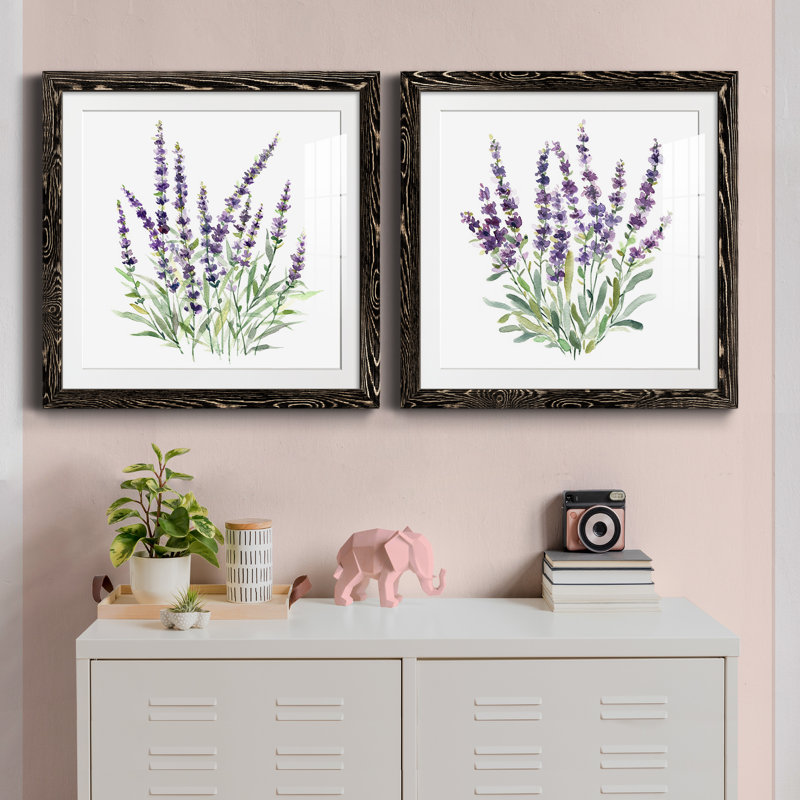 Lavande botanique I - ensemble de 2 peintures encadrées, Cadre noir, H 31,5 po x l 63 po x P 1,5 po
