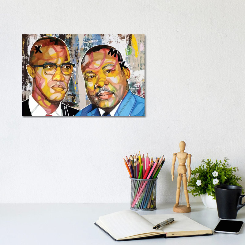 Malcolm X Martin - impression d'art graphique, Pas de tapis, Toile tendue, H 12 po x l 8 po x P 0,75 po