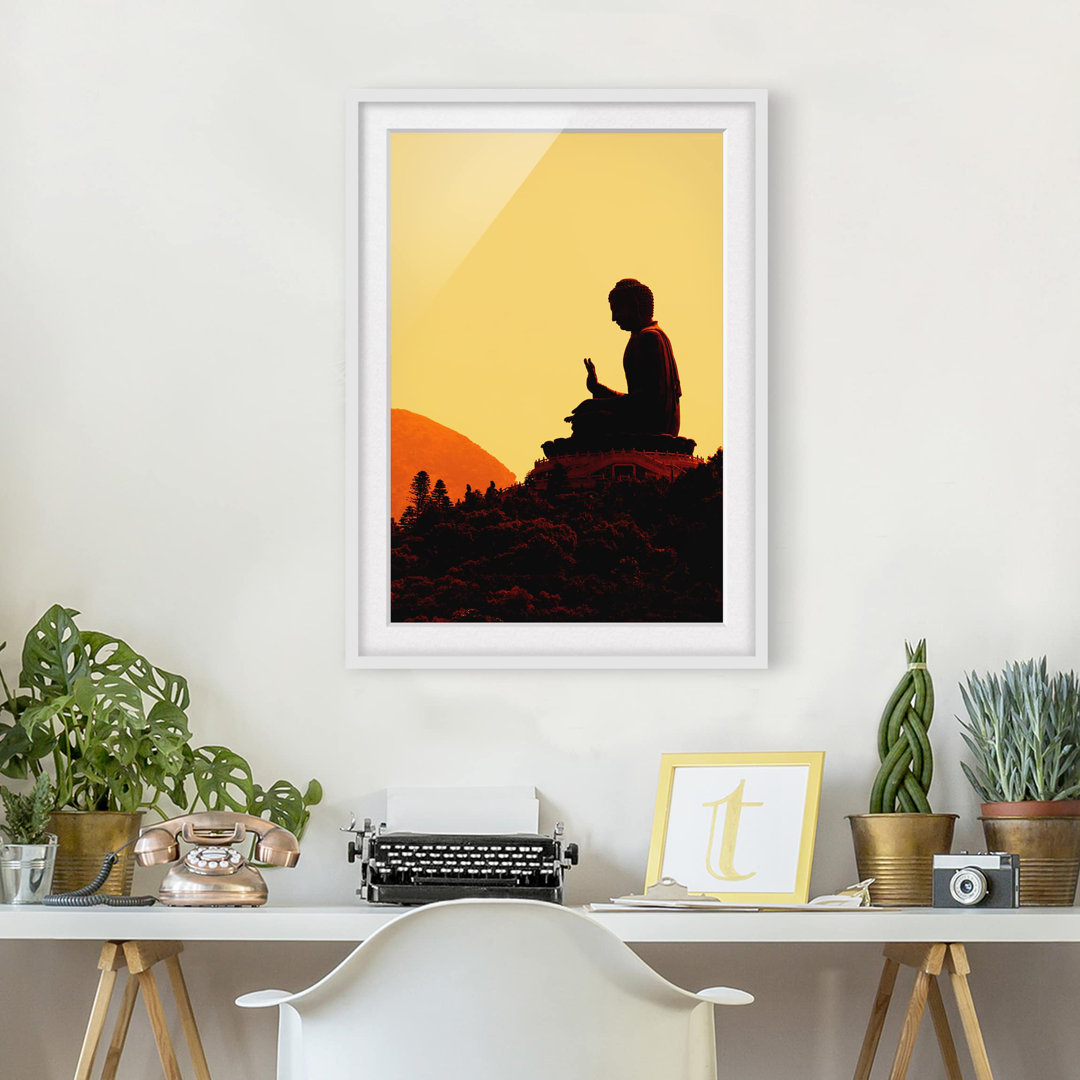 Gerahmtes Papierbild Ruhender Buddha