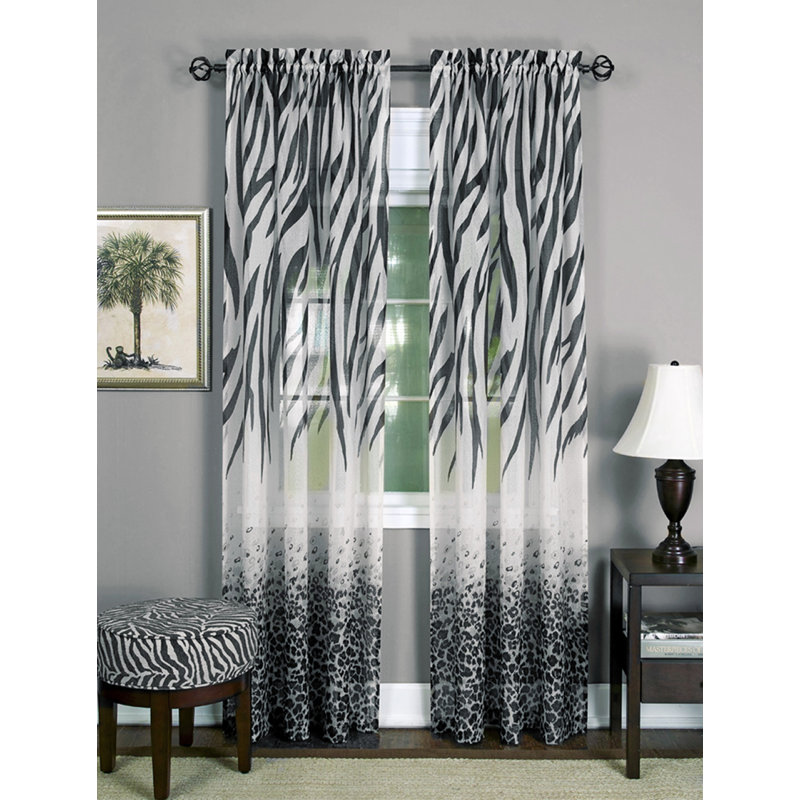 Aena Ombre Animal Print Zebra Contemporary Semi-Sheer Light Filtering Grommet Window Curtain Panels (Set of 2), 50" W x 63" L