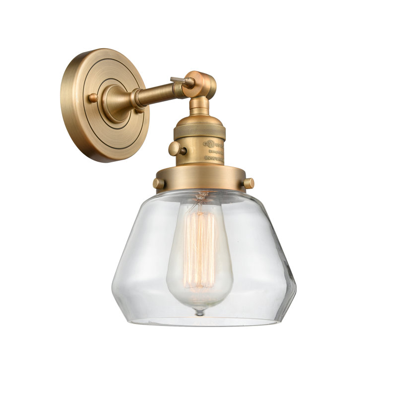Applique murale à bras 1 lumière Chill, Ampoule incandescente rétro de 60 watts, Transparent, Laiton brossé