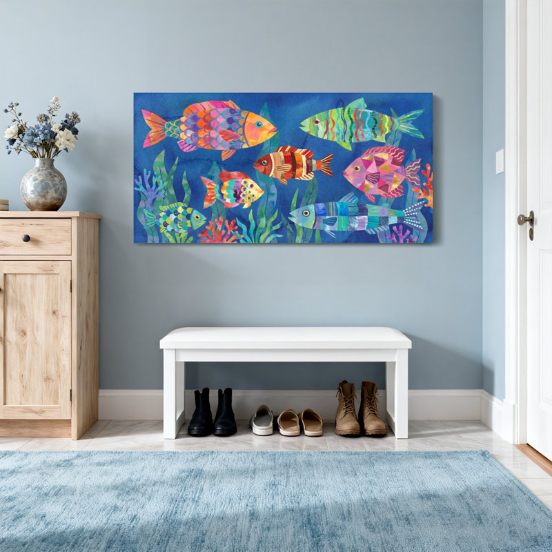 Animals Colorful Fish Underwater Scene Pattern Print, 20" H x 40" W