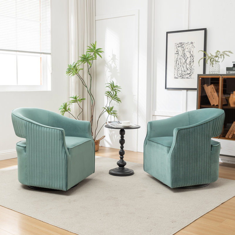 Fumiyo Velvet Swivel Barrel Chair, Green