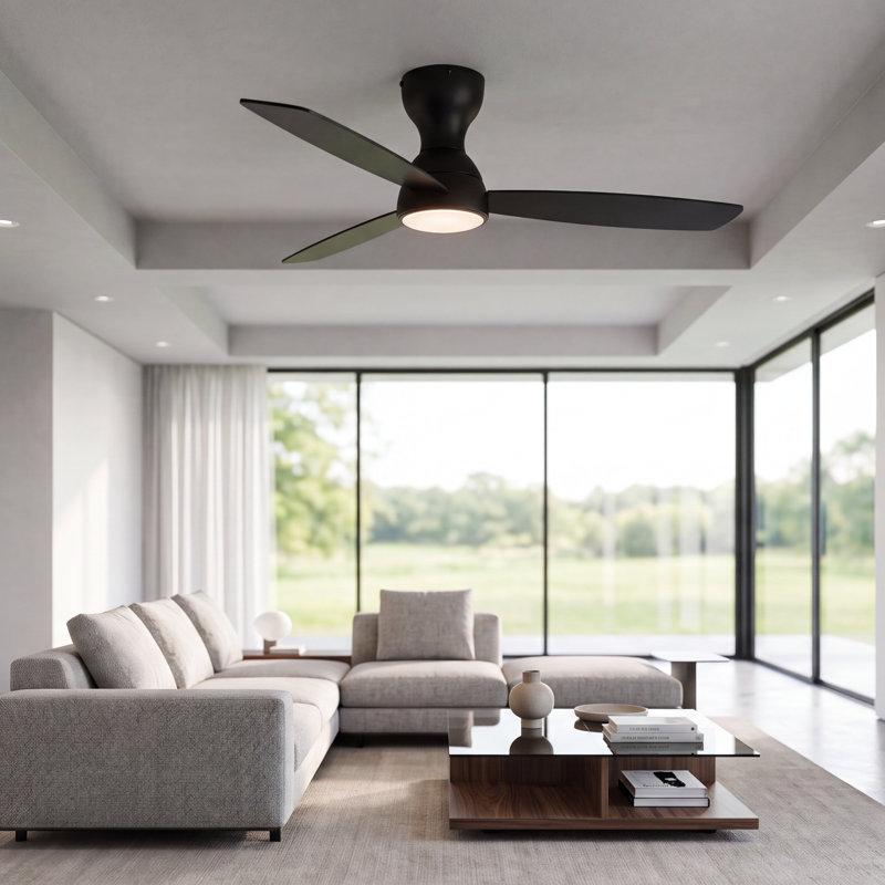 Ventilateur de plafond moderne à profil bas de 52 po à 3 pales avec lumières DEL et télécommande