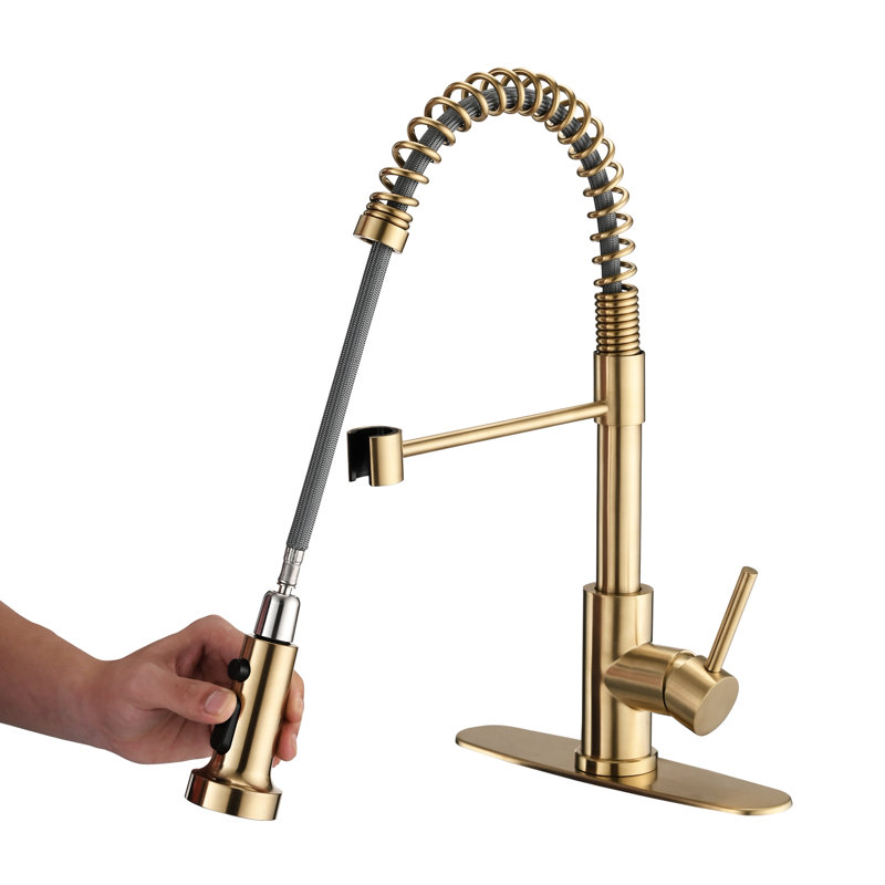 Pull Down Kitchen Sink Faucet In Brushed Gold - Corrosion Proof, 360 Swivel, 4.72" Spout Height With Rust And , 9.05" Spout, 1.8Gpm