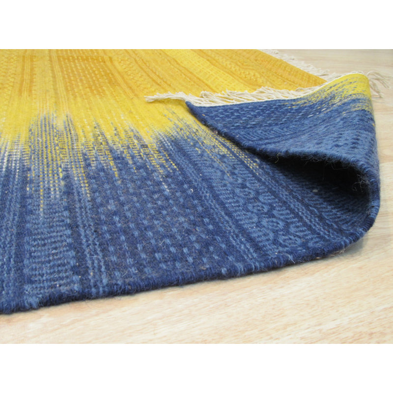 Tapis transitionnel jaune en laine tissé à plat à la main Bridgehampton, Rectangle 9 pi x 12 pi